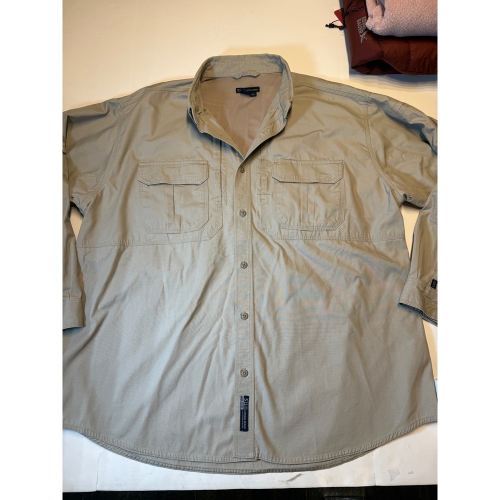 5.11 Tactical Series Mens 2XL Khaki Tan Long Sleeve Cotton Utility Shirt 72157